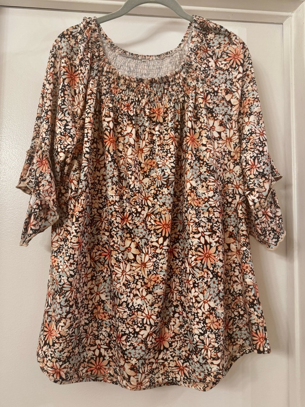Smocked-Neck Floral Tunic Top NWOT